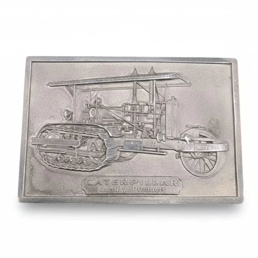 EUC Vintage 1976 Caterpillar Track-type Tractor Pewter Belt Buckle!